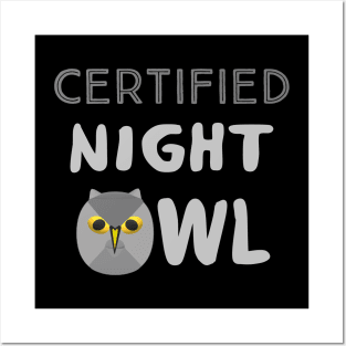 Certified Night Owl Statement with Gray and Yellow Bird (Black Background) Posters and Art